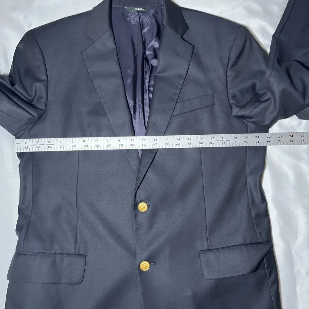 Brooks Brothers x Saxxon 42L Wool Blazer Suit Jacket Navy Gold Buttons USA Made